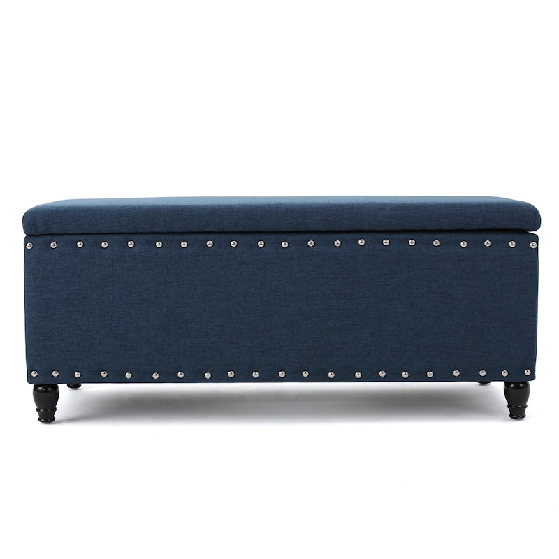 Navy Blue Polyester Storage Ottoman