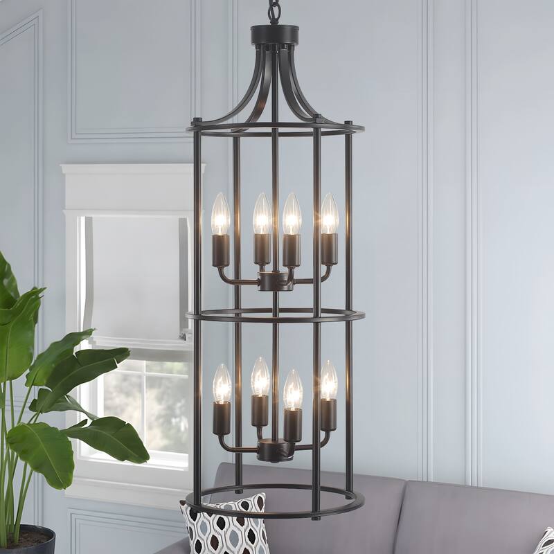Starsky 8 Light Kitchen Hall Foyer Round Caged Chandelier - Black