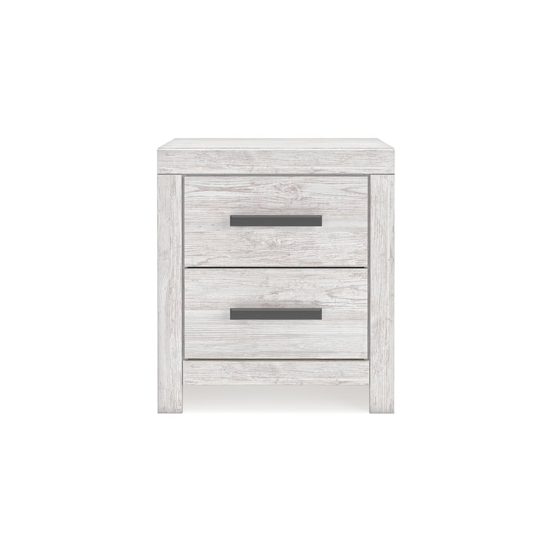 Cany Nightstand, 2 Drawers with Black Handles, Vintage Whitewash