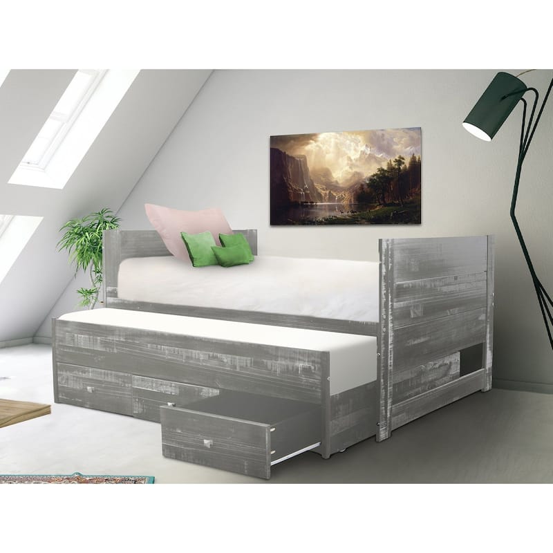 Taylor & Olive Begonia Twin Bed with Twin Trundle & 3 Built in Drawers - Weathered Grey