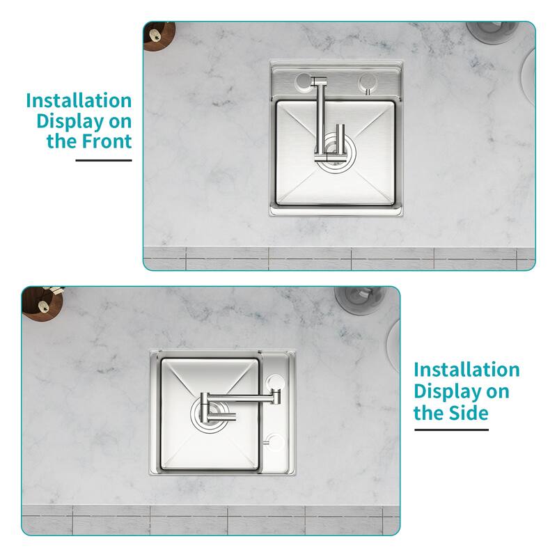 15" Undermount 16 Gauge Single Bowl Kitchen Sink in Brushed Nickel with Folding Faucet - 15'' x 17'' x 9''