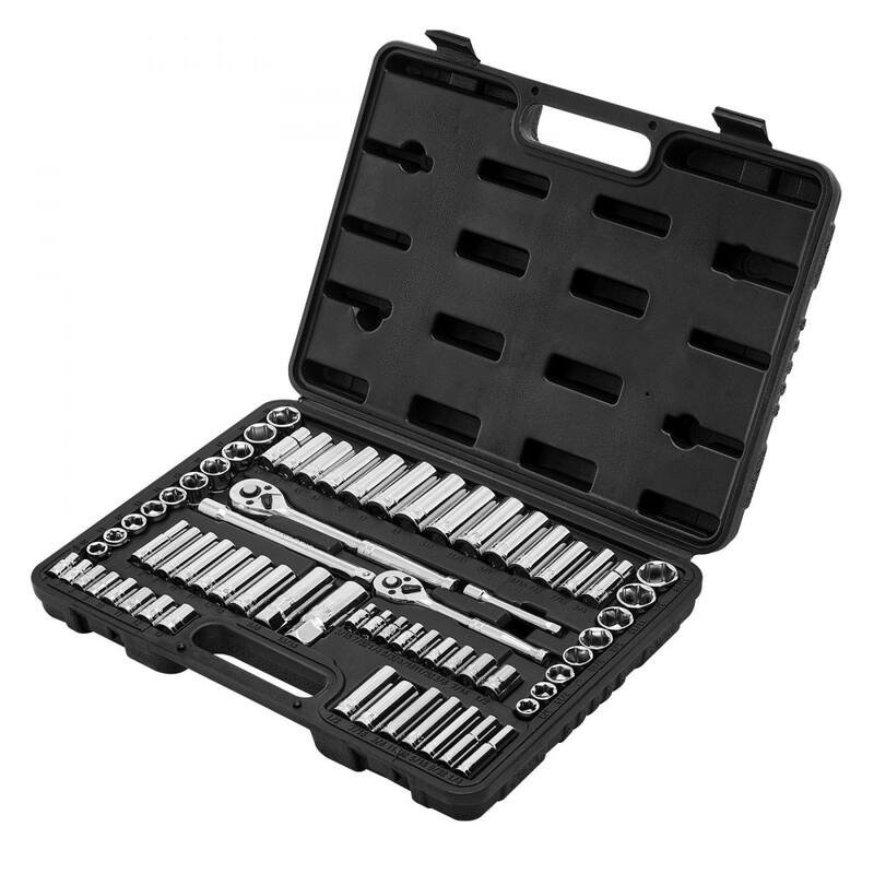 69-Piece Socket Set with Ratchet 3/8 and 1/4 Drive CR-V Steel Chrome Plated Mechanics Tool Kit - 14.96 x 10.83 x 2.83 in