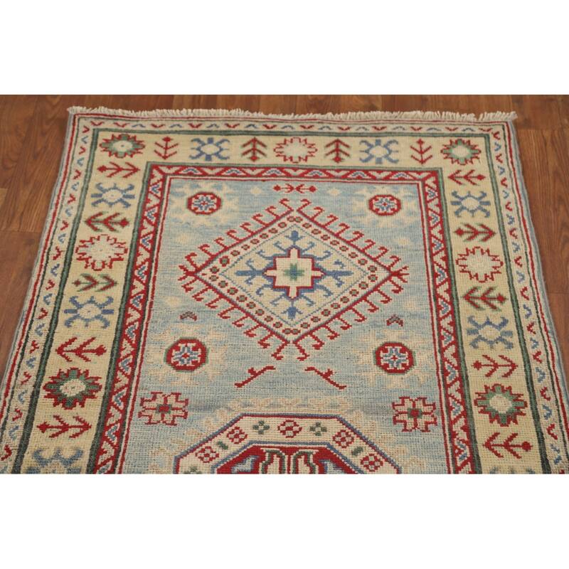 Blue Kazak Runner Rug Handmade Oriental Wool Carpet - 2'8" x 15'8"