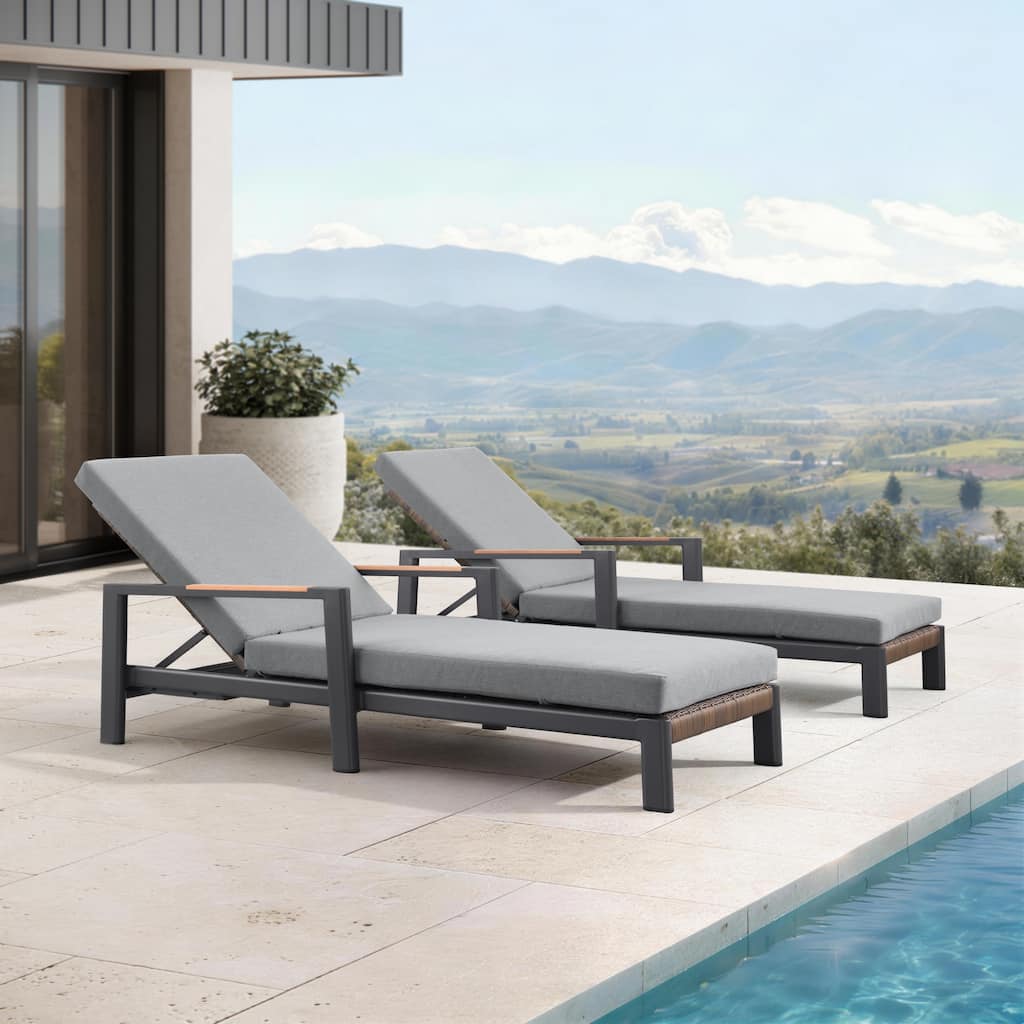 Arlo Teak & Wicker Aluminum Dual-Use Outdoor Chaise Lounge (Set of 2)