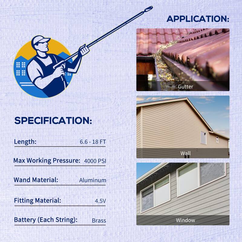 Outsunny 18' 4000 PSI Electric High Pressure Washer Wand Extension Pole - 79.75"- 195" L x 7" W x 0.75" T