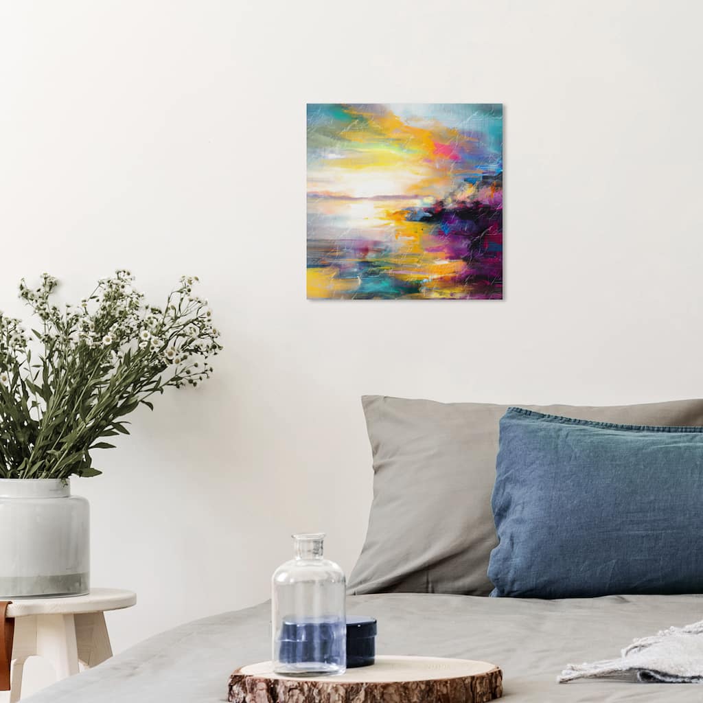 Wynwood Studio Abstract Believe Dusk Yellow and Nautical & Coastal Wall Art Canvas Print