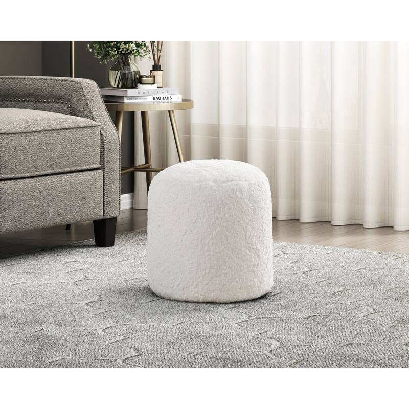 Cylindrical Pouf MultiColor Jacquard Fabric Upholstery Modern Ottoman, Footstool
