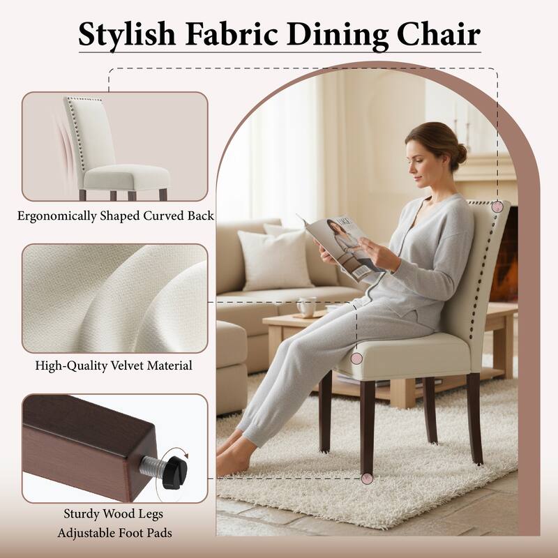 Dining Chairs Upholstered Velvet Nailhead Trim Wood Legs High Back