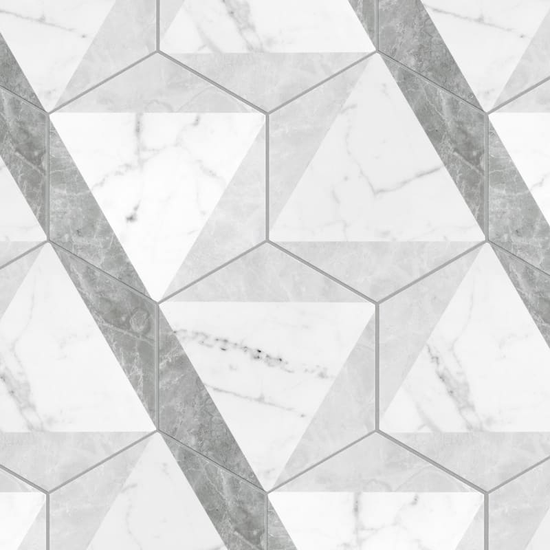 Merola Tile Classico Carrara Hexagon Peak 7" x 8" Porcelain Floor and Wall Tile