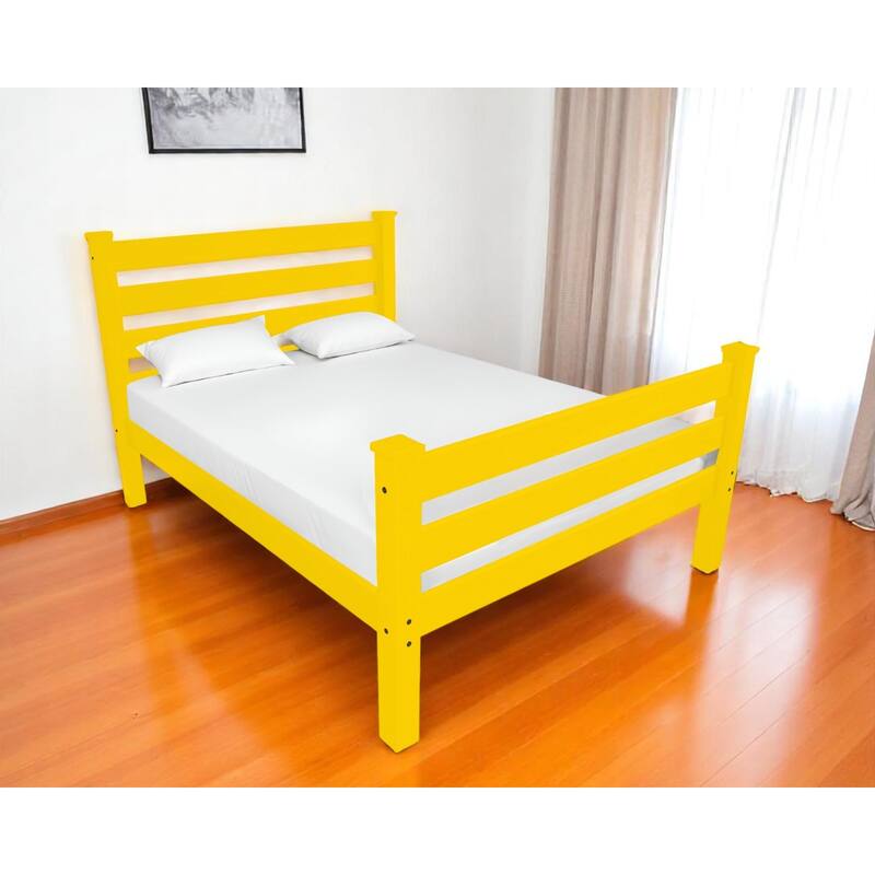 HomeRoots Yellow Solid Wood Queen Bed Frame - Queen