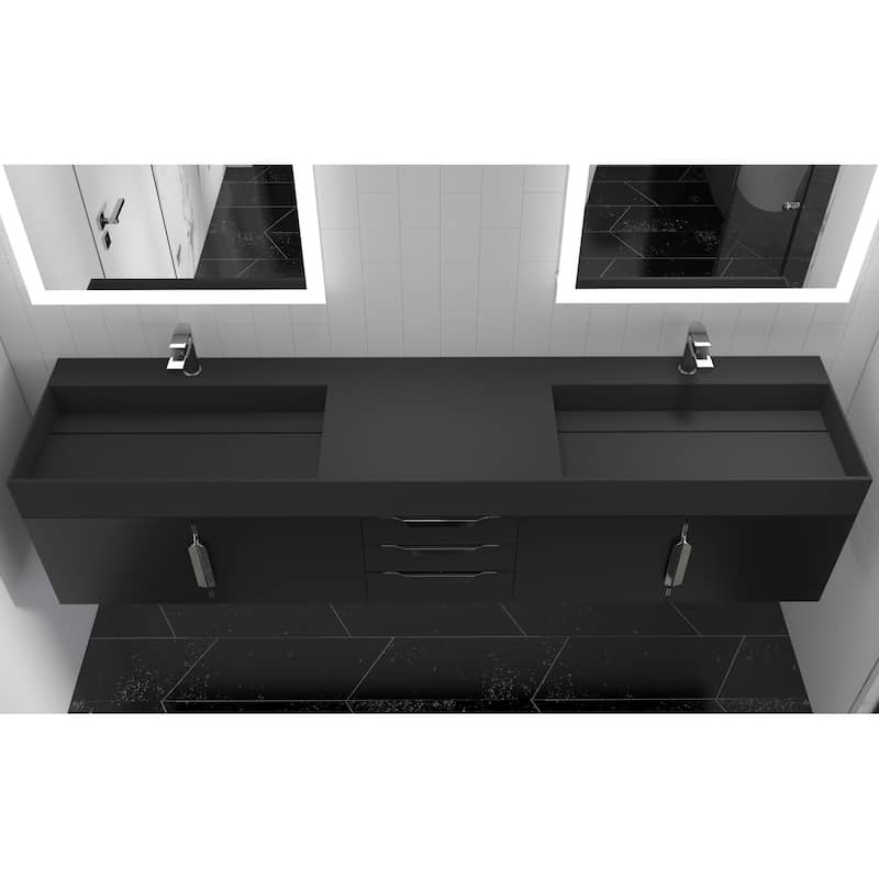 Amazon 84" Wall Mounted Double Bathroom Vanity Set w/ Black Top