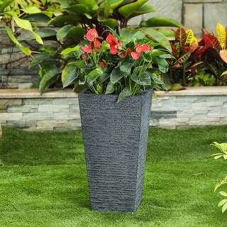 1-piece Stone Grey MgO Textured Tall Tapered Square Planter - 18.5" H x 9.4" W x 9.4" D
