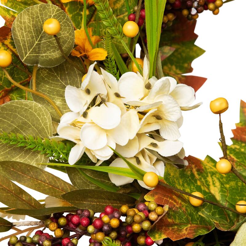 Pumpkins Berries Artificial Fall Harvest Twig Wreath, 24-Inch, Unlit