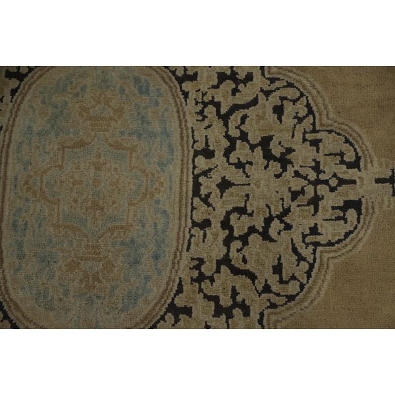 Hand Knotted Oriental 100% Wool Carpet Traditional Medallion Beige & Ivories Kerman Area Rug - 13' 8'' X 9' 9''
