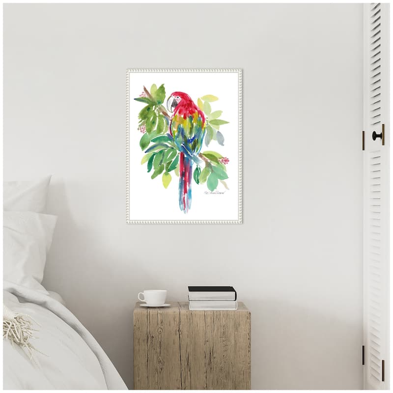 Kate and Laurel Sylvie Bright Parrot in the Greens Framed Canvas by Patricia Shaw