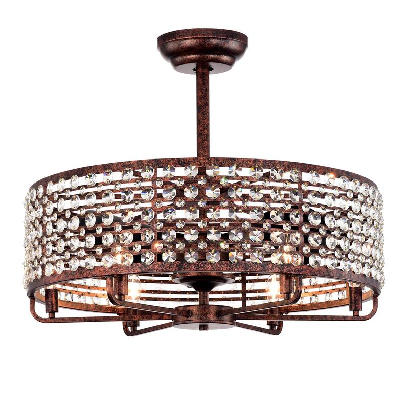 Modern Crystal Ceiling Fan Light with Crystal Shade and 6 Speed Settings, Reversible Motor for Bedroom and Living Room