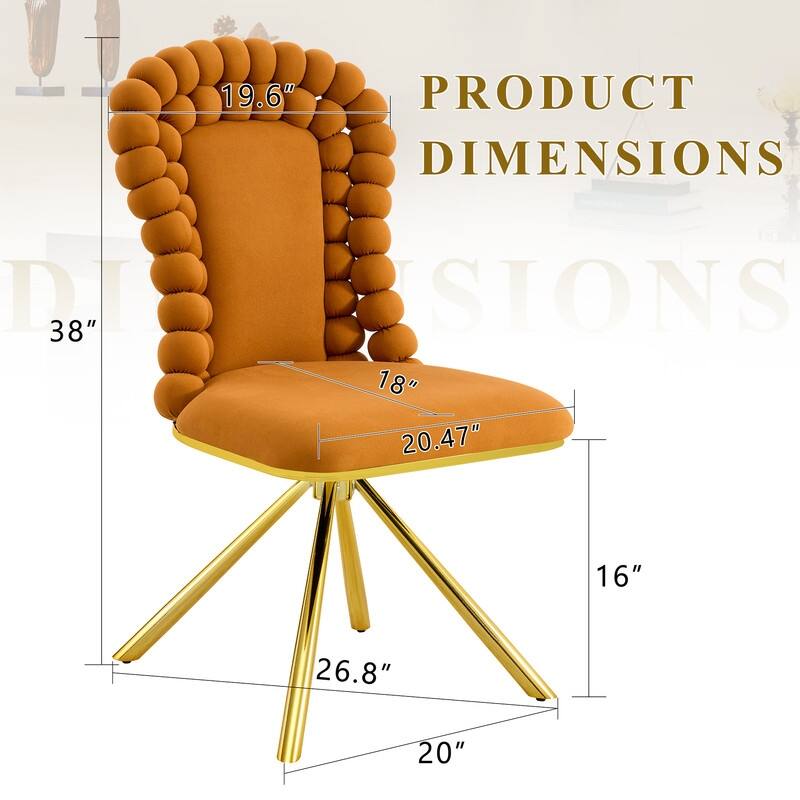 Set of 2 Modern Velvet Dining Chairs with Bubble Bead Back & Gold Legs