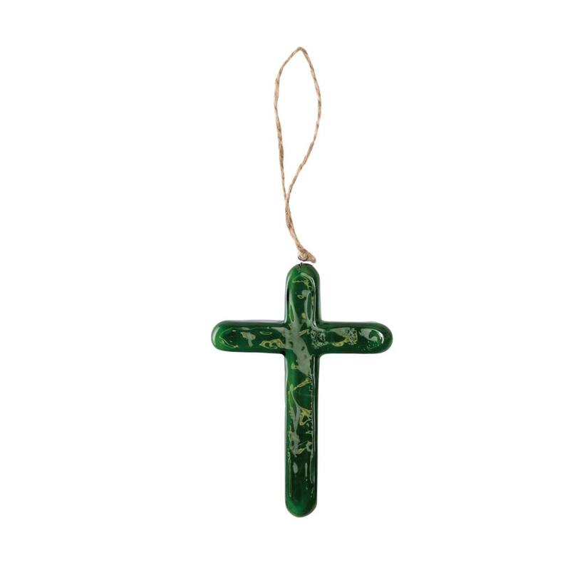 Transpac Glass Green Cross w/Hanger Home Decorations Spring