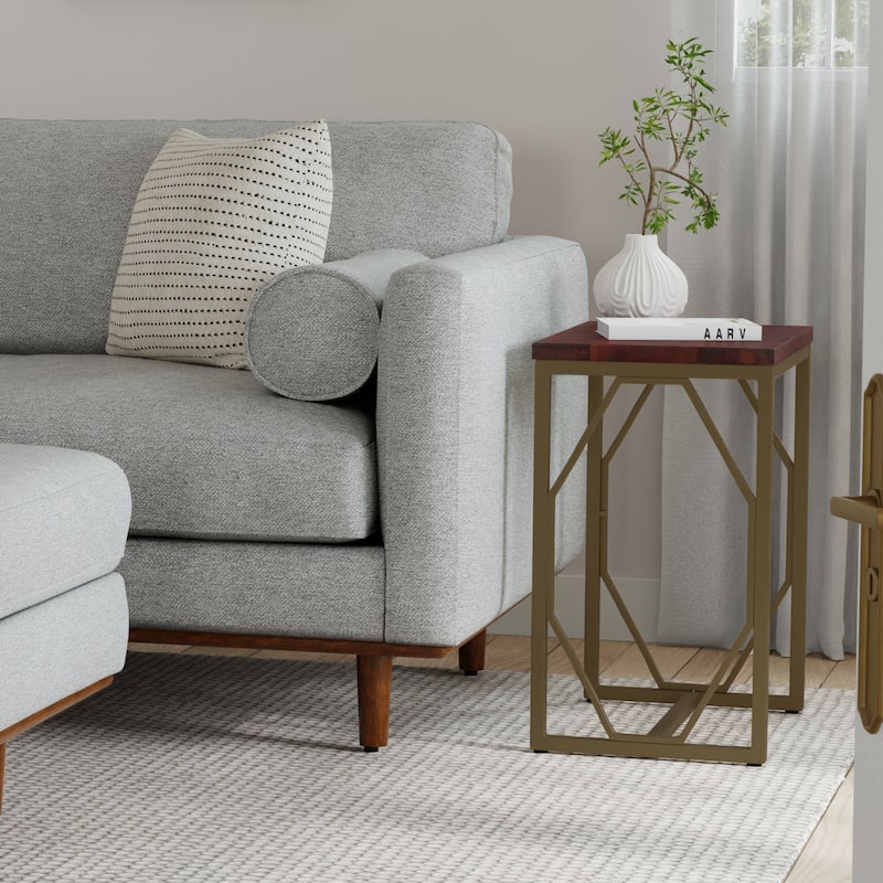 WYNDENHALL Ebsen Contemporary 20 inch Wide Metal and Wood Accent Side Table - 13.4" W x 19.5" D x 23.5" H - Cognac - Wood and Metal