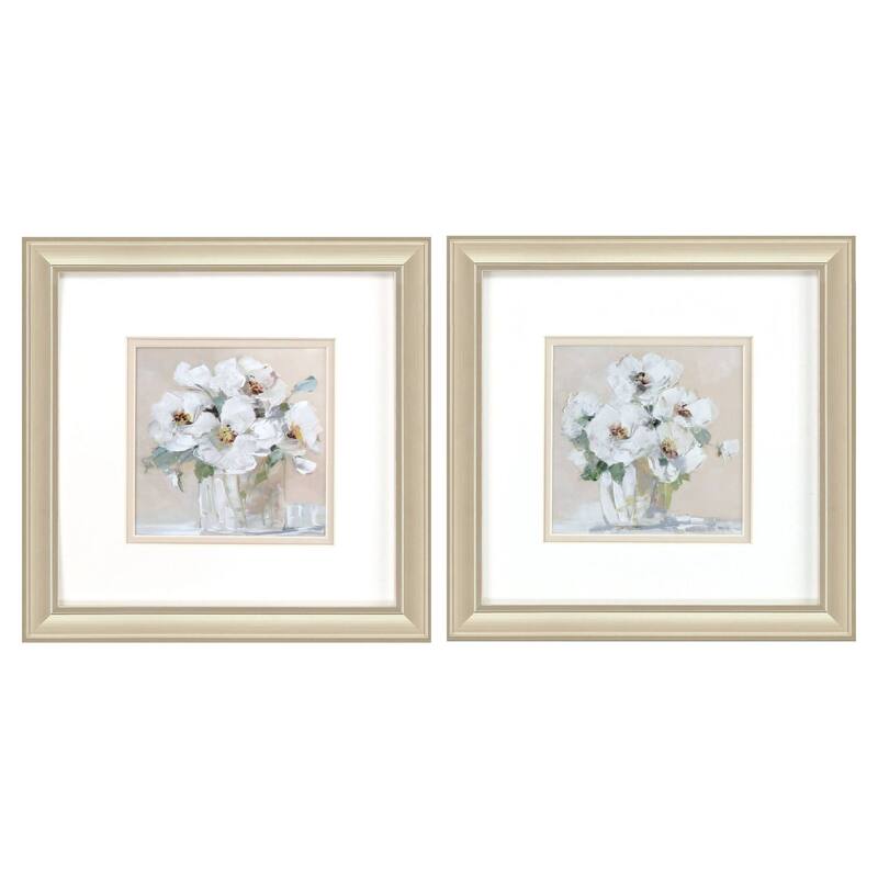 HomeRoots Set Of Two Soft Whites Gold Framed Wall Art