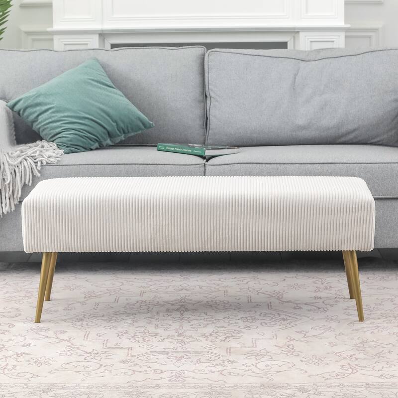 Adeco 43 Inch Velvet Bench Bed End Entryway Bench with Gold Legs - Cream