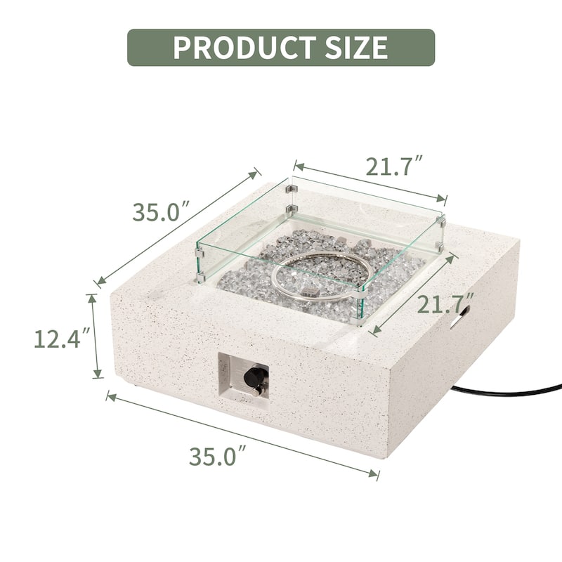 COSIEST Outdoor Square Fire Pit Table w Wind Glass, Fire Glass