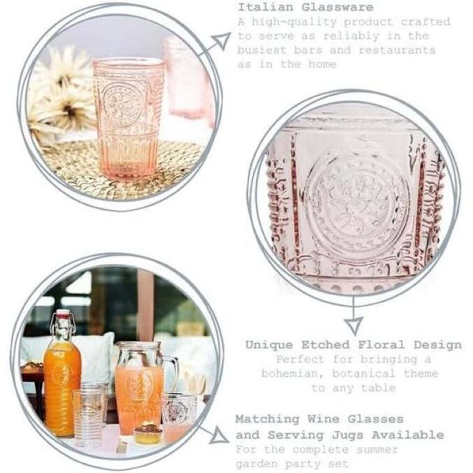 Bormioli Rocco Set of 6 Romantic Glass Victorian Tumblers