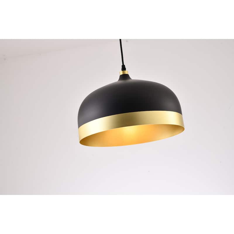 Industrial 1 Light Black Metal Pendant With Gold Aluminum