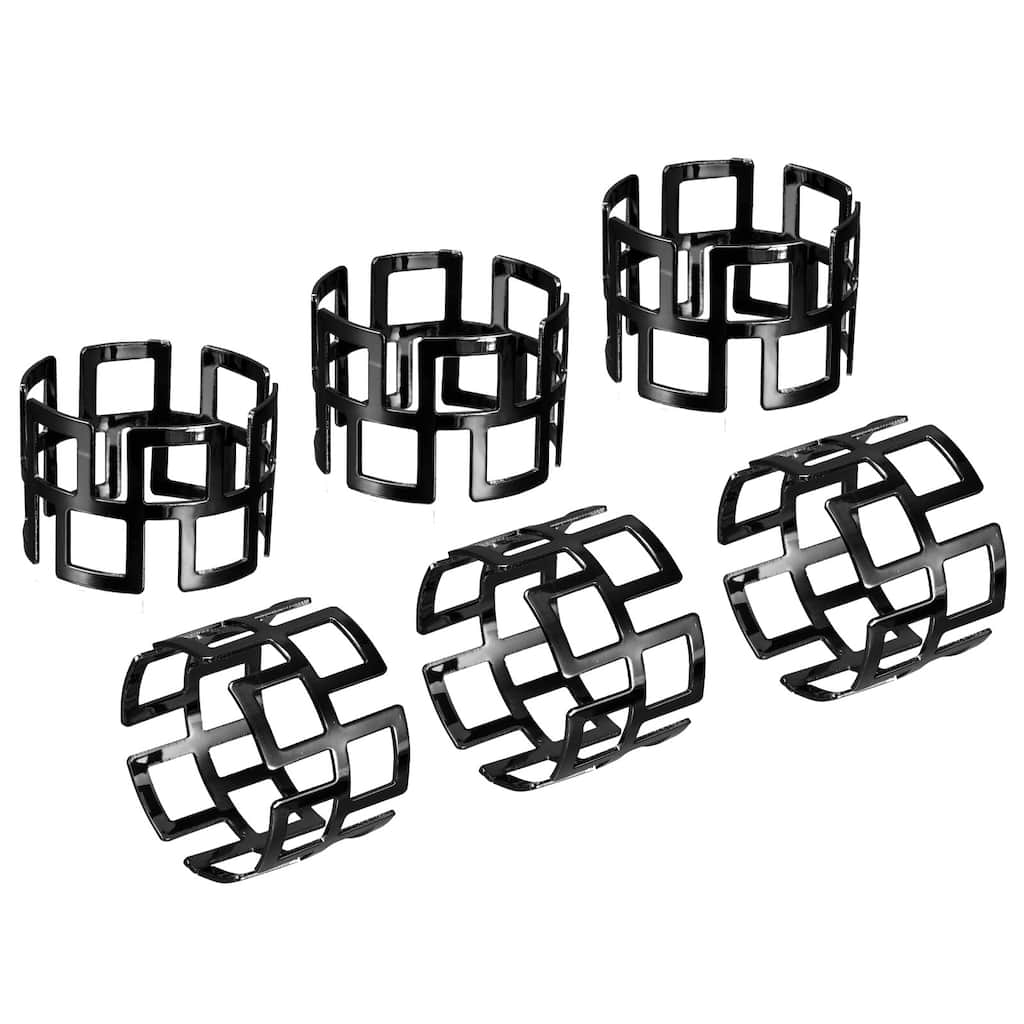 Metal Napkin Rings, 6pcs Hollow Cut Napkin Ring Holder Set, Black - 43mm