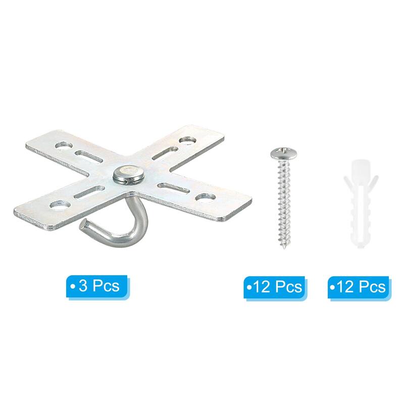 3set Ceiling Hook Kit Cross Design Metal Plate Mount Hanger Holder Light Fixture - Silver