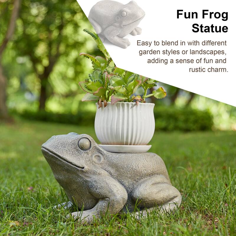 Glitzhome MGO Snail Frog Garden Statue Indoor Outdoor Art Figurine Planter Stand