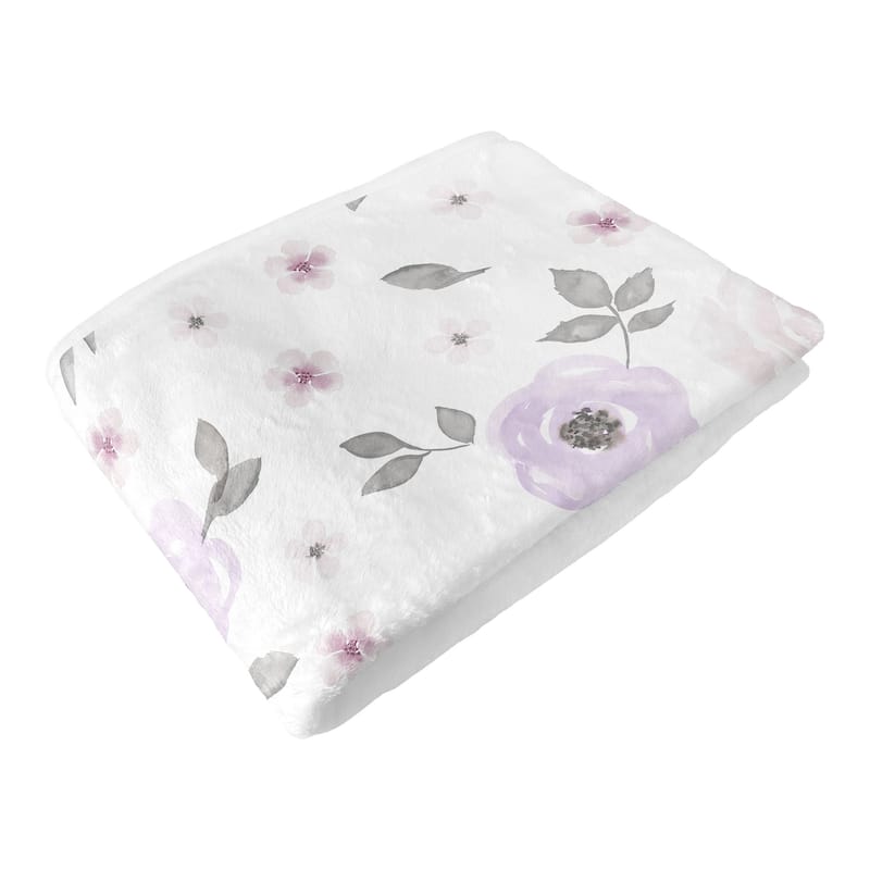 Sweet Jojo Designs Lavender Purple Boho Floral Girl Toddler Blanket Baby Swaddle - Bohemian, Shabby Chic, Watercolor, Farmhouse