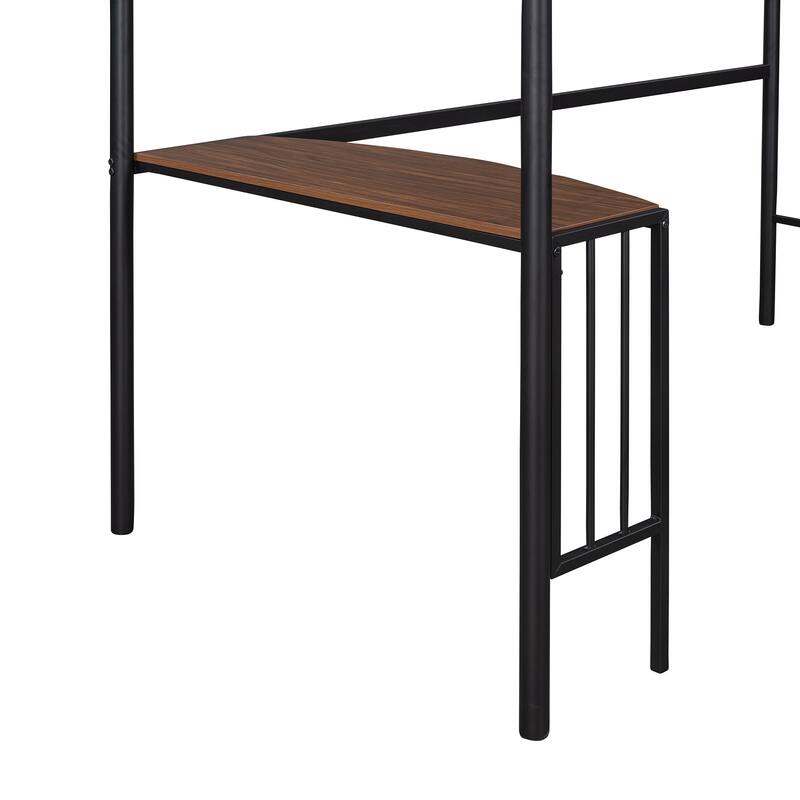 Industrial Twin Size Loft Bed with Curved Desk, Heavy-Duty Steel Bed Frame with Powder-coated Finish, Ladder and Guardrail