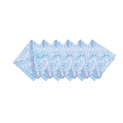 20" x 20" Chinoiserie Coast Reversible Graphic Print Machine Washable Hemstitch Napkins Set of 6 - Blue
