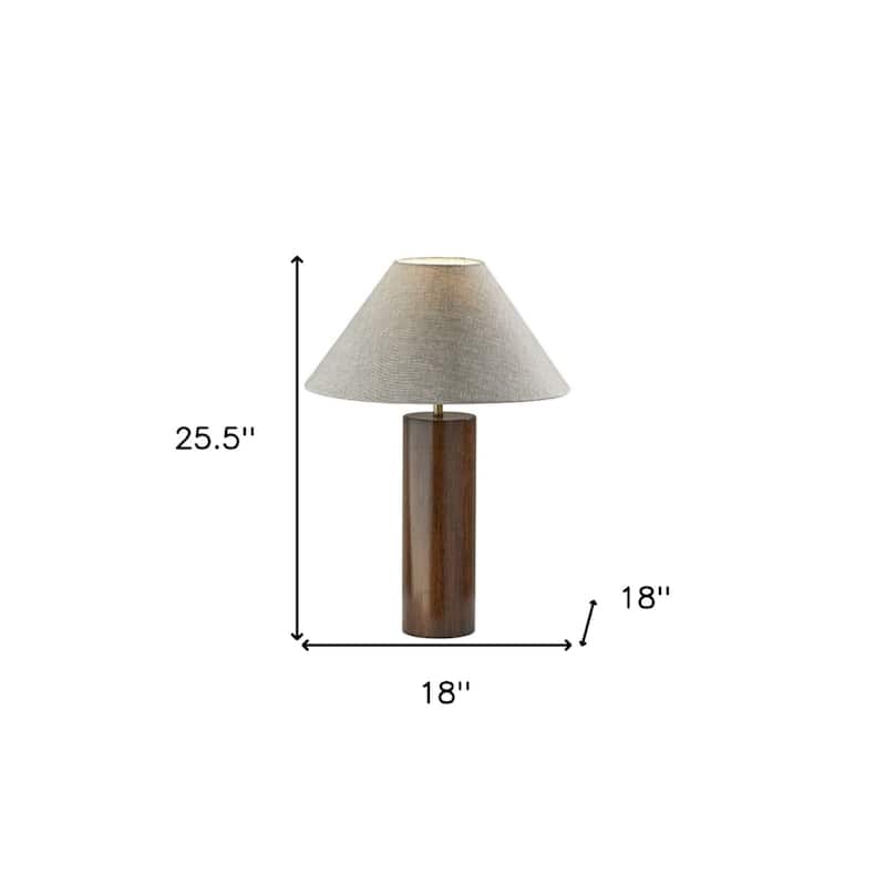 Wood Base Bedside Table Lamp with Grey Cone Fabric Shade - 18” x 18” x 25.5” (D x W x H)