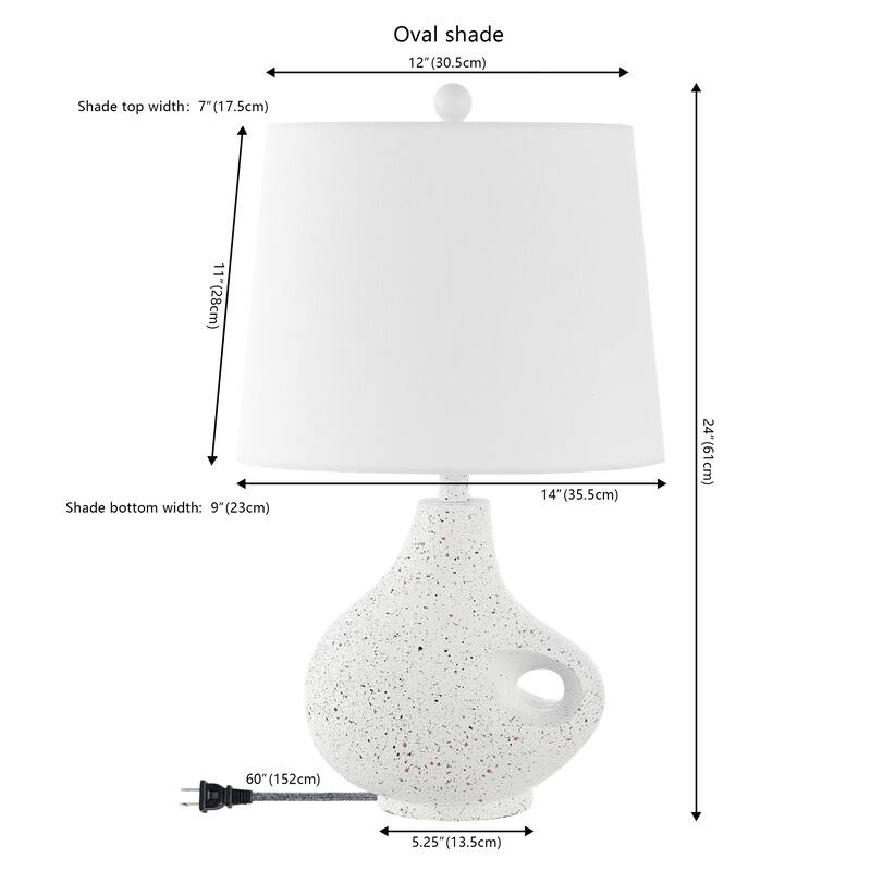 Dylan 24" Minimalist Designer Iron/Resin Oval Shade LED Table Lamp, White Terrazzo by JONATHAN Y