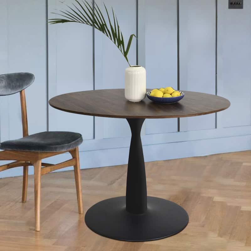 Round Walnut Color Dining Table