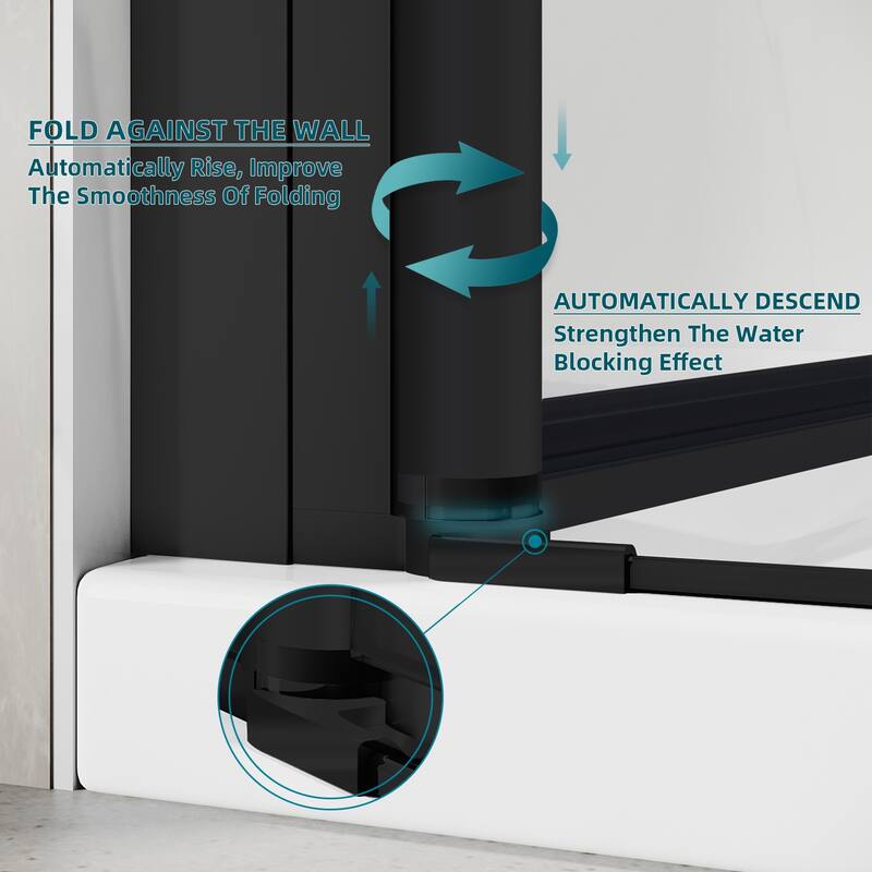 Elegant Bifold Frameless Glass Shower Door Width Adjustable Black Shower Panel Pivot Swing Shower Doors