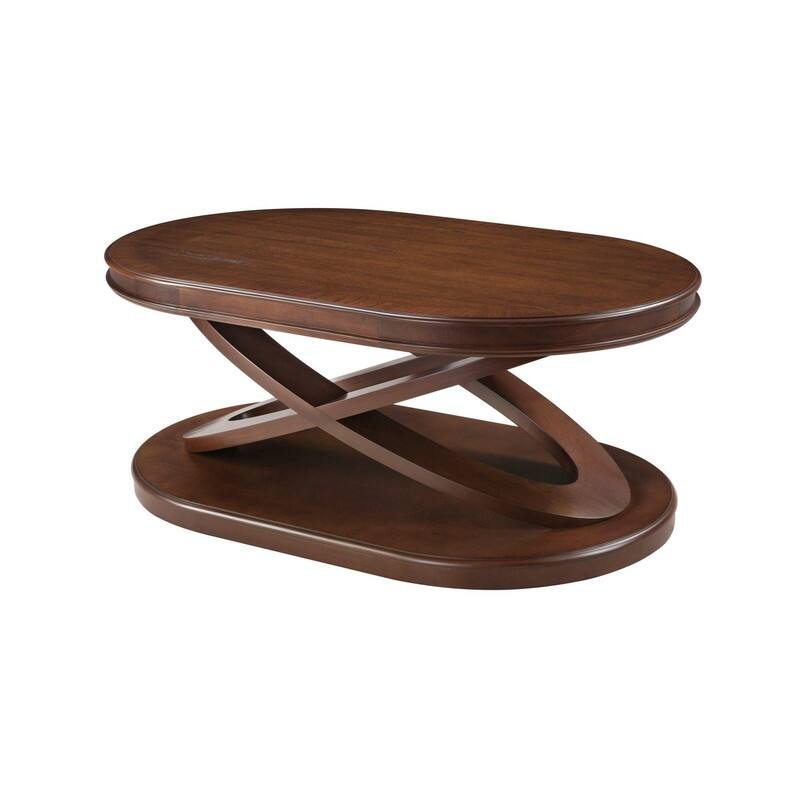Solid Wood Oval Coffee Table with X-Shaped Base for Living Room Use