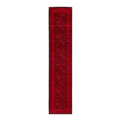 Overton Hand Knotted Wool Vintage Inspired Modern Contemporary Overdyed Red Runner Rug - 2' 7" x 12' 2"