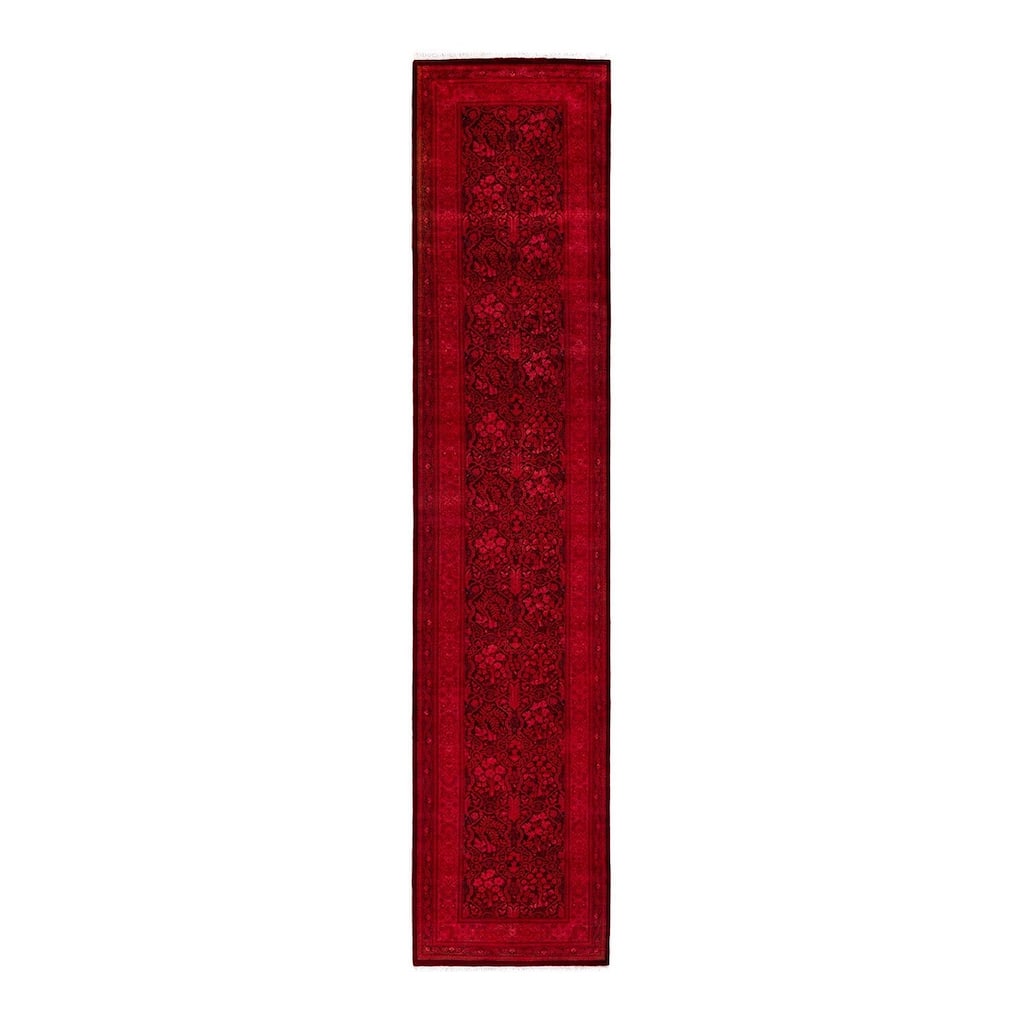 Overton Hand Knotted Wool Vintage Inspired Modern Contemporary Overdyed Red Runner Rug - 2' 7" x 12' 2"