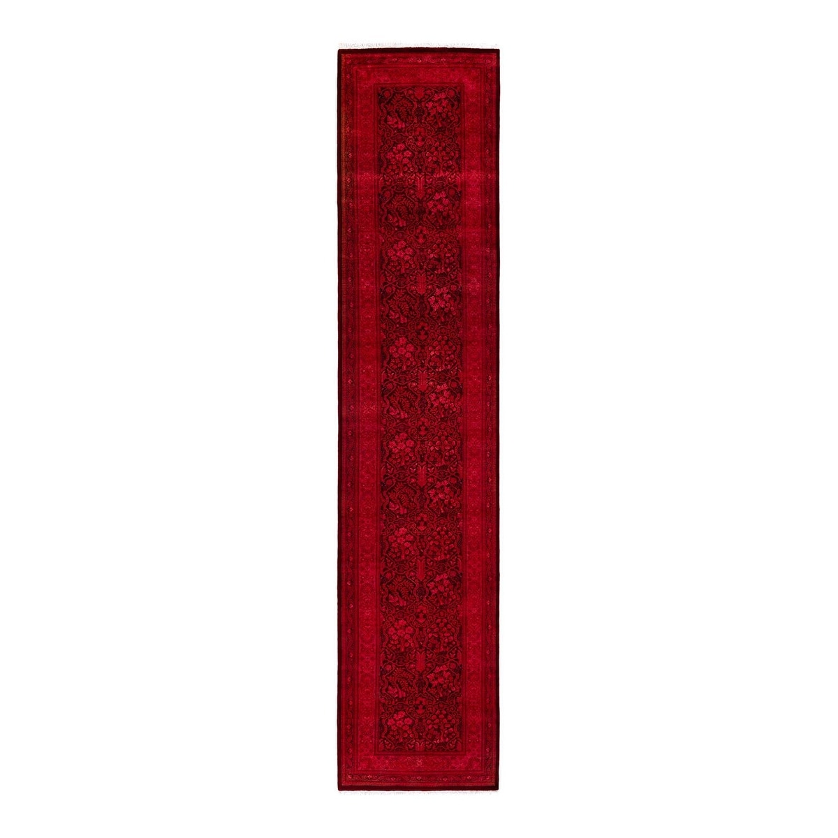 Overton Hand Knotted Wool Vintage Inspired Modern Contemporary Overdyed Red Runner Rug - 2' 7" x 12' 2"
