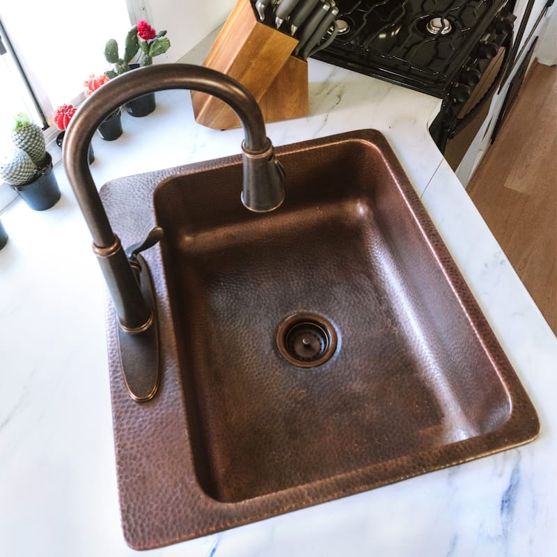 Angelico Copper 25" Single Bowl Drop-In Kitchen Sink with 3 Holes