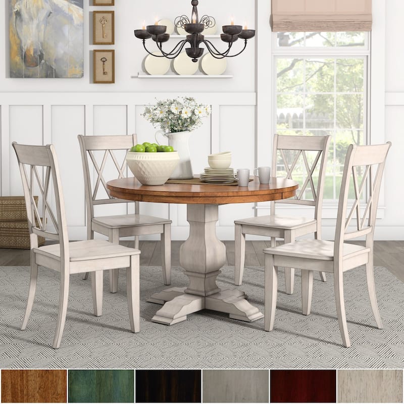 Eleanor Antique White Round Solid Wood Top 5-Piece Dining Set - X Back by iNSPIRE Q Classic