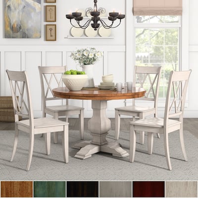 Eleanor Antique White Round Solid Wood Top 5-Piece Dining Set - X Back by iNSPIRE Q Classic