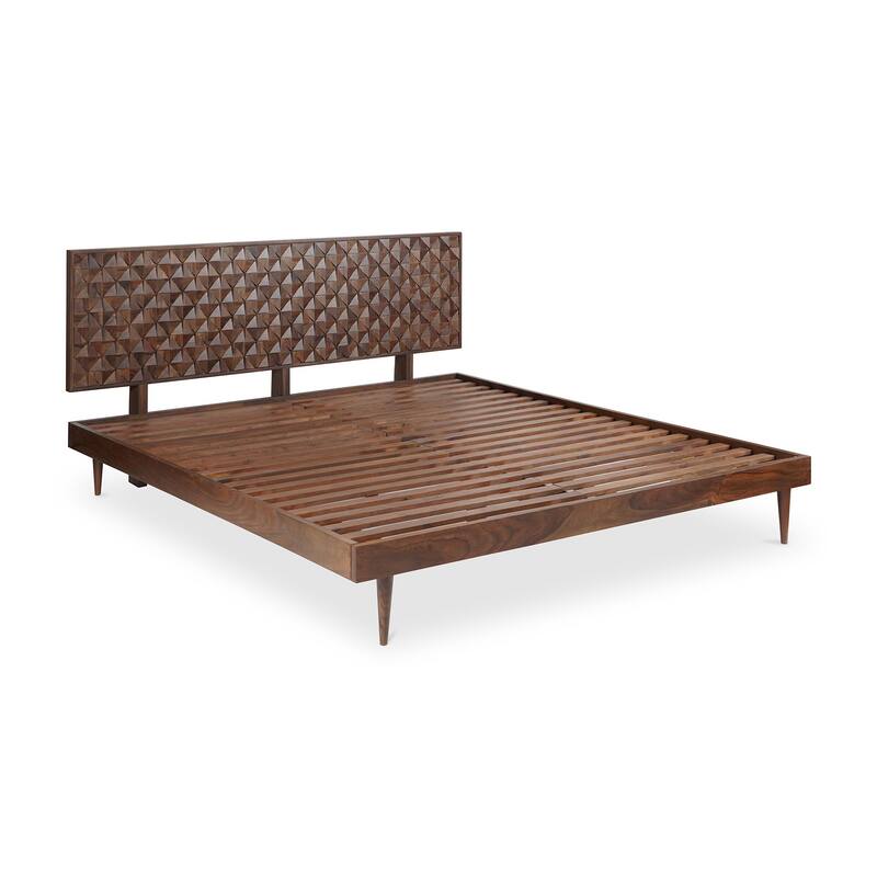 NADAAL STUDIOS Lennon, Queen Bed with Carved Headboard, Walnut
