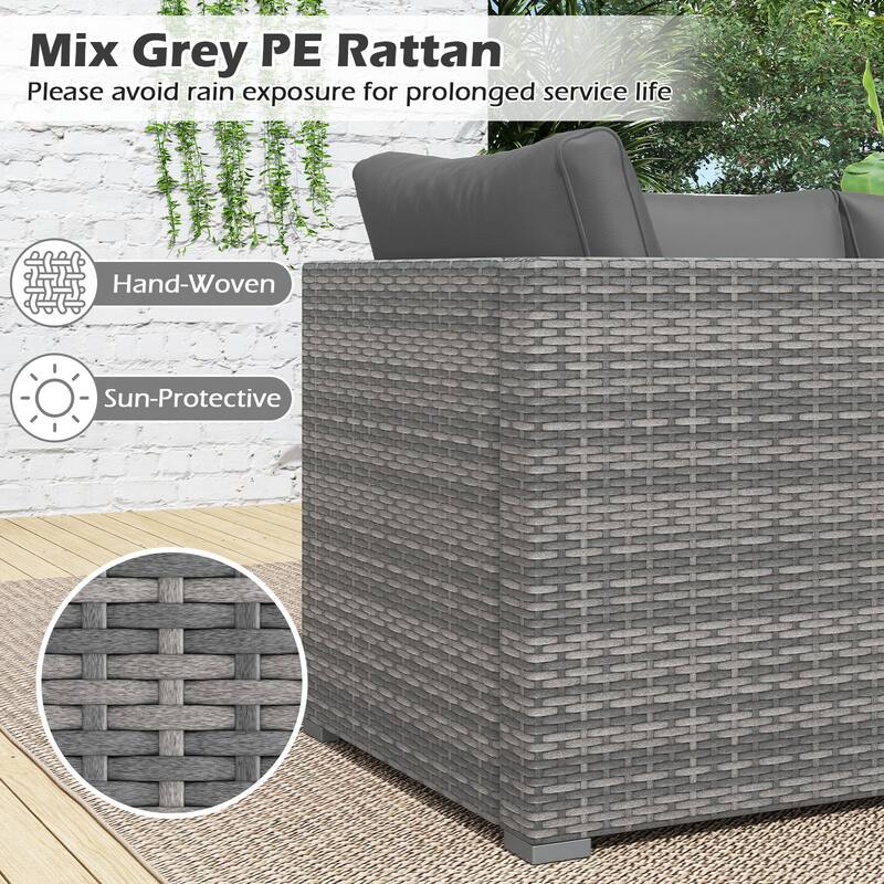 Gymax 3PCS Patio Sectional Sofa Set PE Rattan Modular Couch Furniture