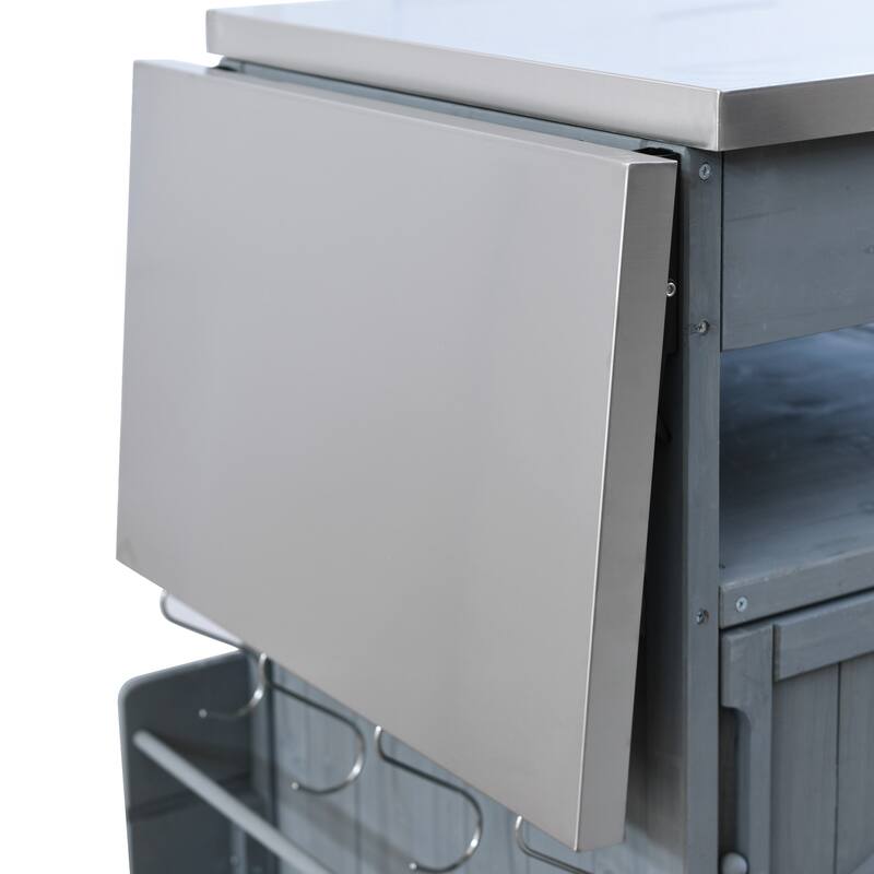 Kitchen Island w/Drop Leaf, Drawer, Towel Rack and Stainless Steel Top w/Wood Storage Cabinet, Rolling Cart for Kitchen Garden