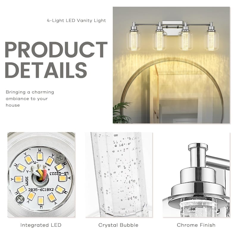 4-Light LED Bathroom Light Fixture, 18W Vanity Light