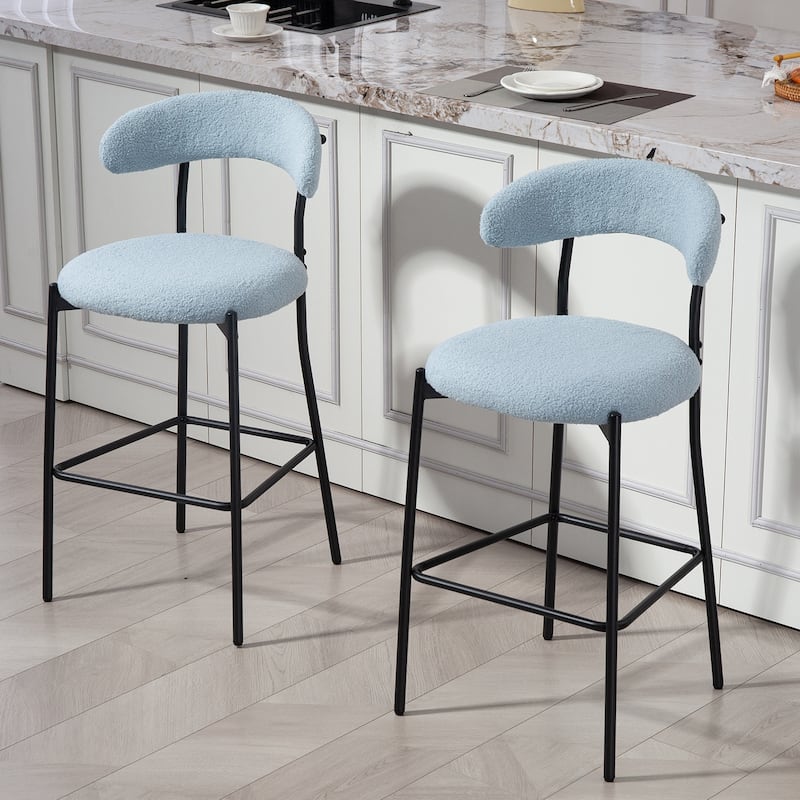 2-Pack Blue-Black Soft Fabric Bar Stools with Black Powder Coted Frame for Comfortable Seating - 17.9”L x 17.12”W x 35.43”H
